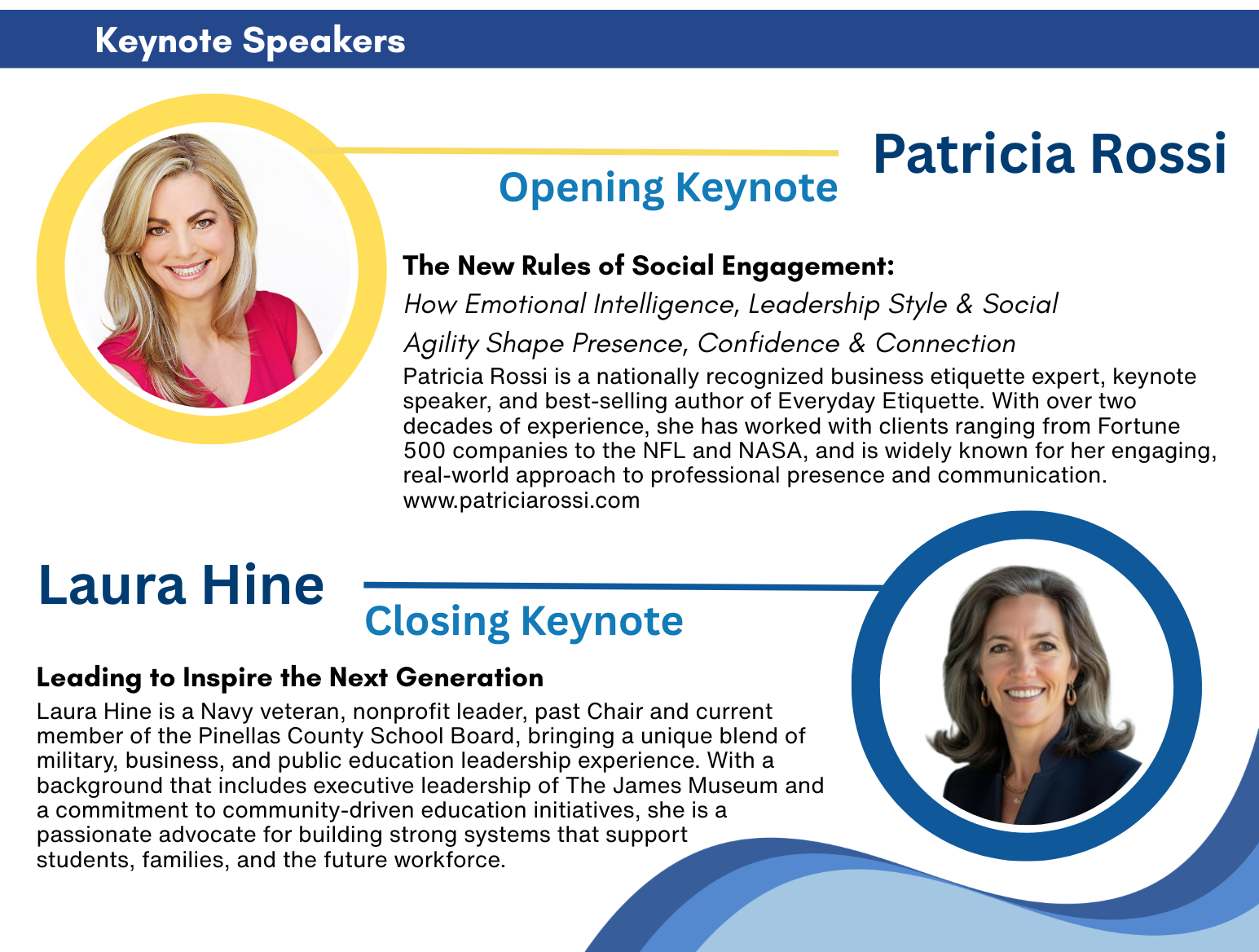 Patricia Rossi Opening Keynote and Laura Hine Closing Keynote Details